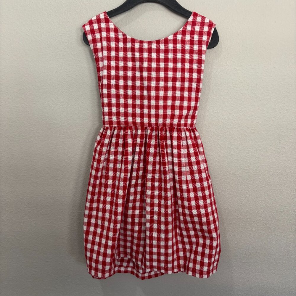 Knotted Fern red and white checked sleeveless dress, open back with knot